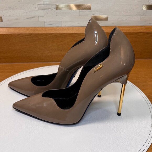 Loriblu Gold Metal Heel, Taupe Patent Leather Pumps Size 39 (8.5) - Picture 4 of 8